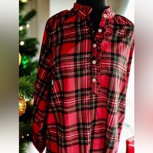 NEW Simply Southern Plaid Popover Blouse Top Sz S Red Christmas Plaid